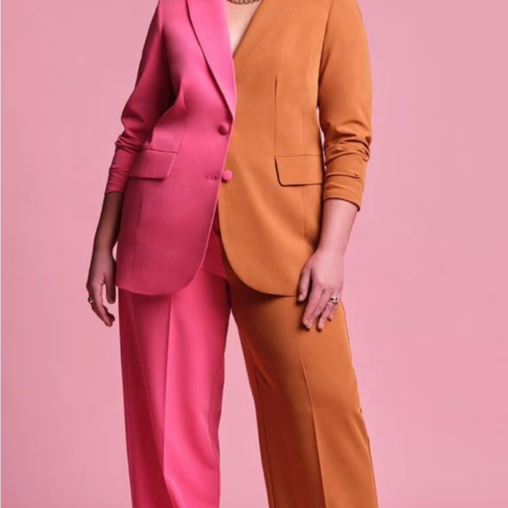 Two-Tone Pink and Tan Women's Pantsuit